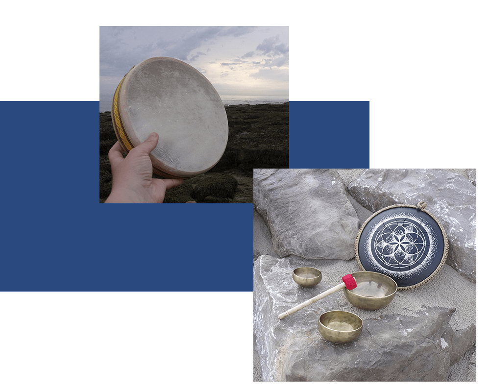 Photo de Tambour et de bols tibétains pour les voyages sonores en sonothérapie à Cambrai Valenciennes