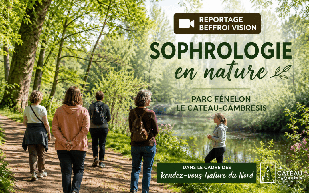 Participants à une séance de sophrologie en pleine nature au Parc Fénelon au Cateau-Cambrésis dans le cadre des Rendez-vous Nature du Nord.